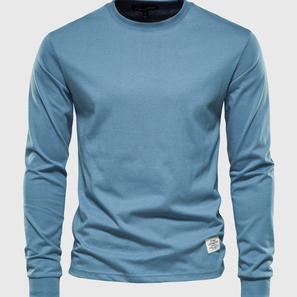 Men's Cotton Long Sleeve Shirt with Round Neck