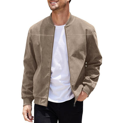 Men's Summer Jacket with Suede Look and Stand-Up Collar