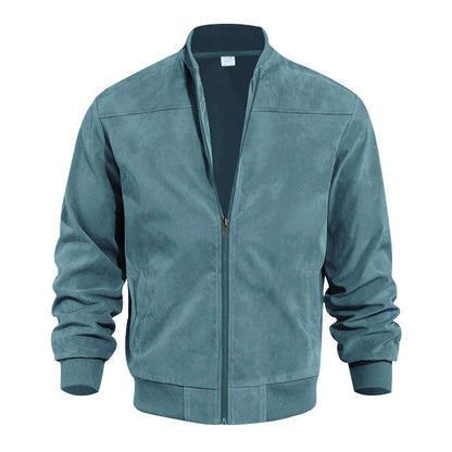 Men's Summer Jacket with Suede Look and Stand-Up Collar