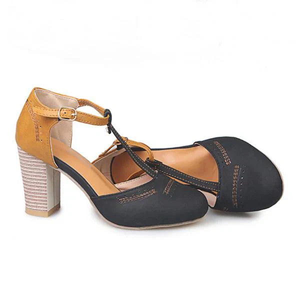 Vintage Style Pumps with Strap and Comfortable Heel for Women