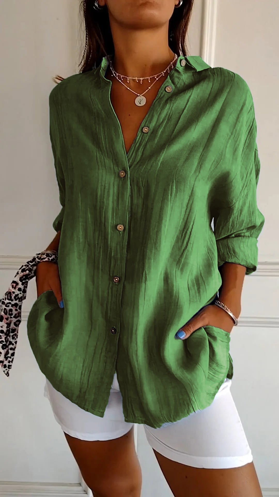 Ladies' Loose Blouse - Airy and Comfortable - With Button Closure