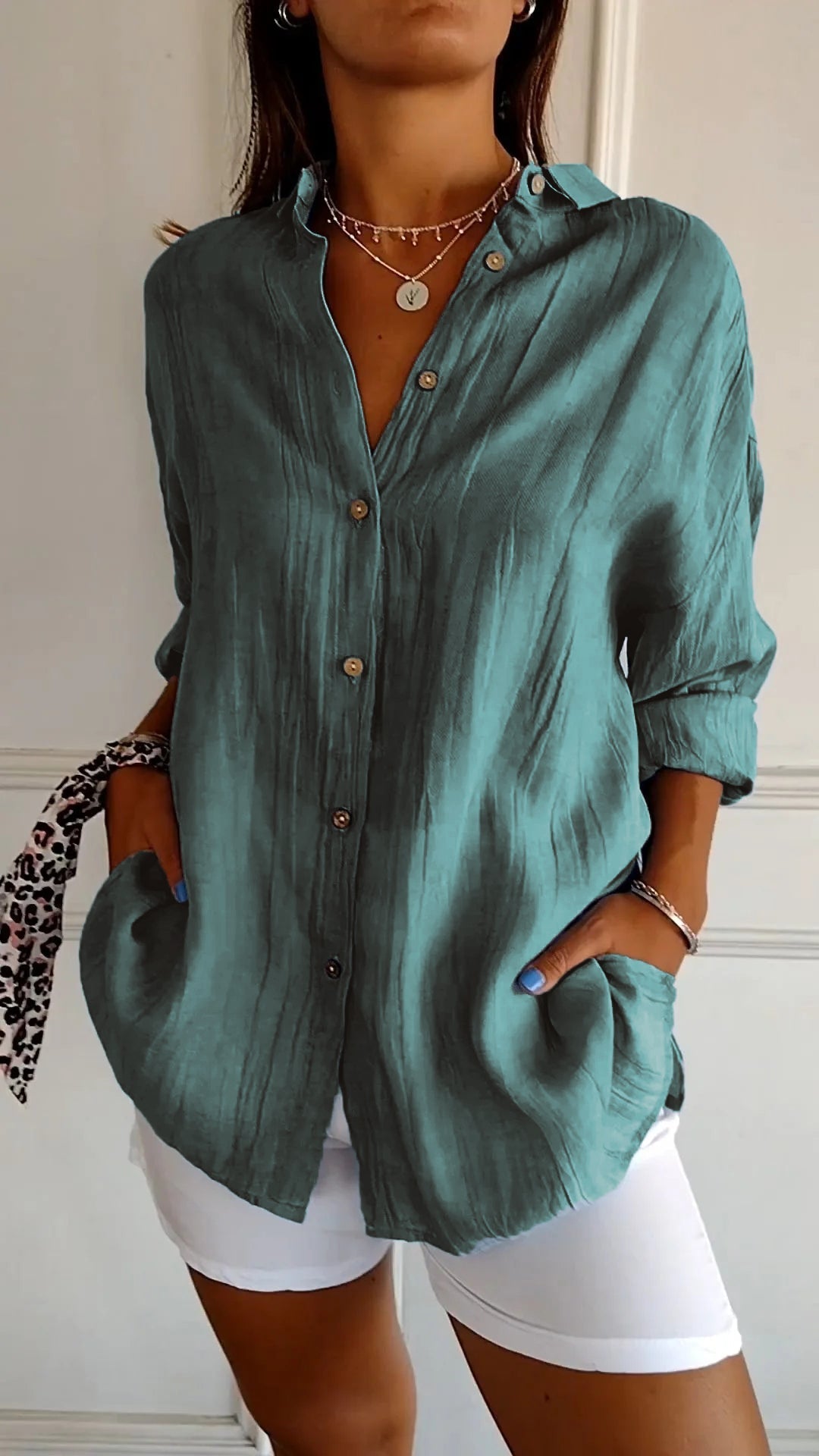 Ladies' Loose Blouse - Airy and Comfortable - With Button Closure