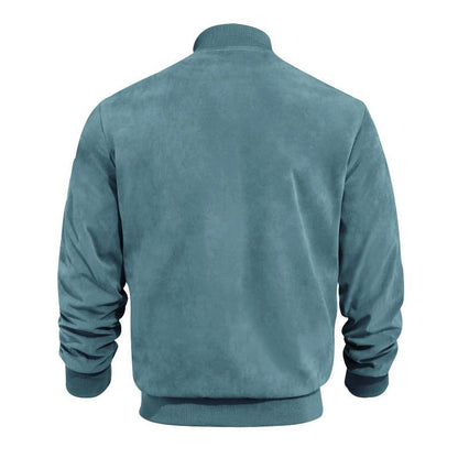 Men's Summer Jacket with Suede Look and Stand-Up Collar