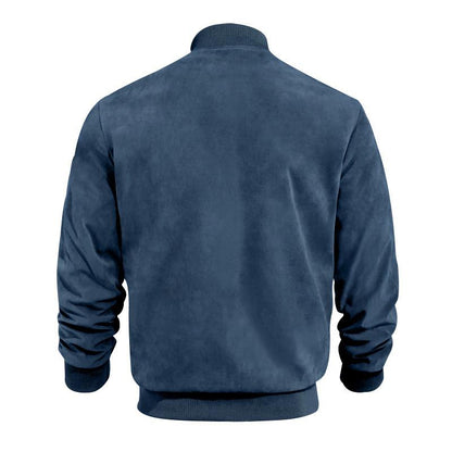 Men's Summer Jacket with Suede Look and Stand-Up Collar