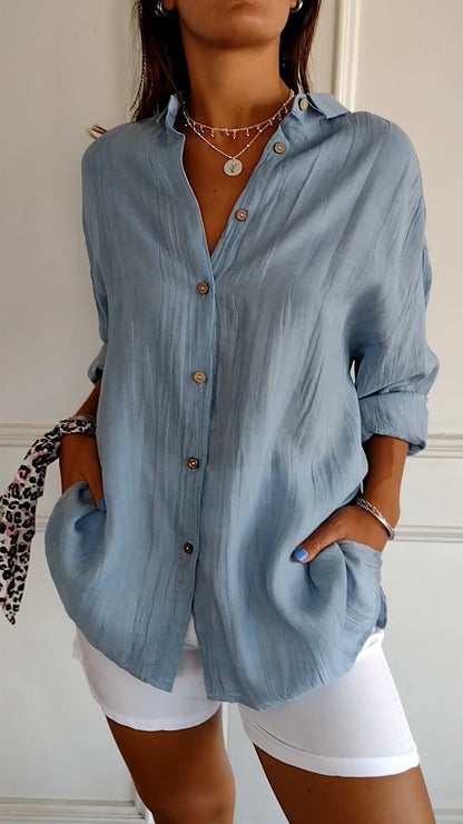 Ladies' Loose Blouse - Airy and Comfortable - With Button Closure
