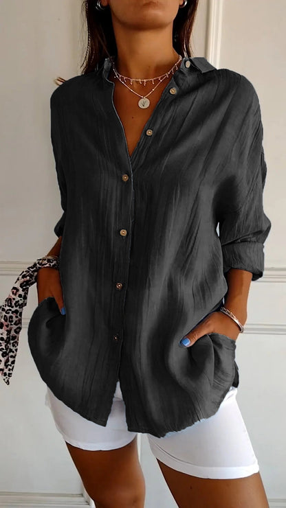 Ladies' Loose Blouse - Airy and Comfortable - With Button Closure