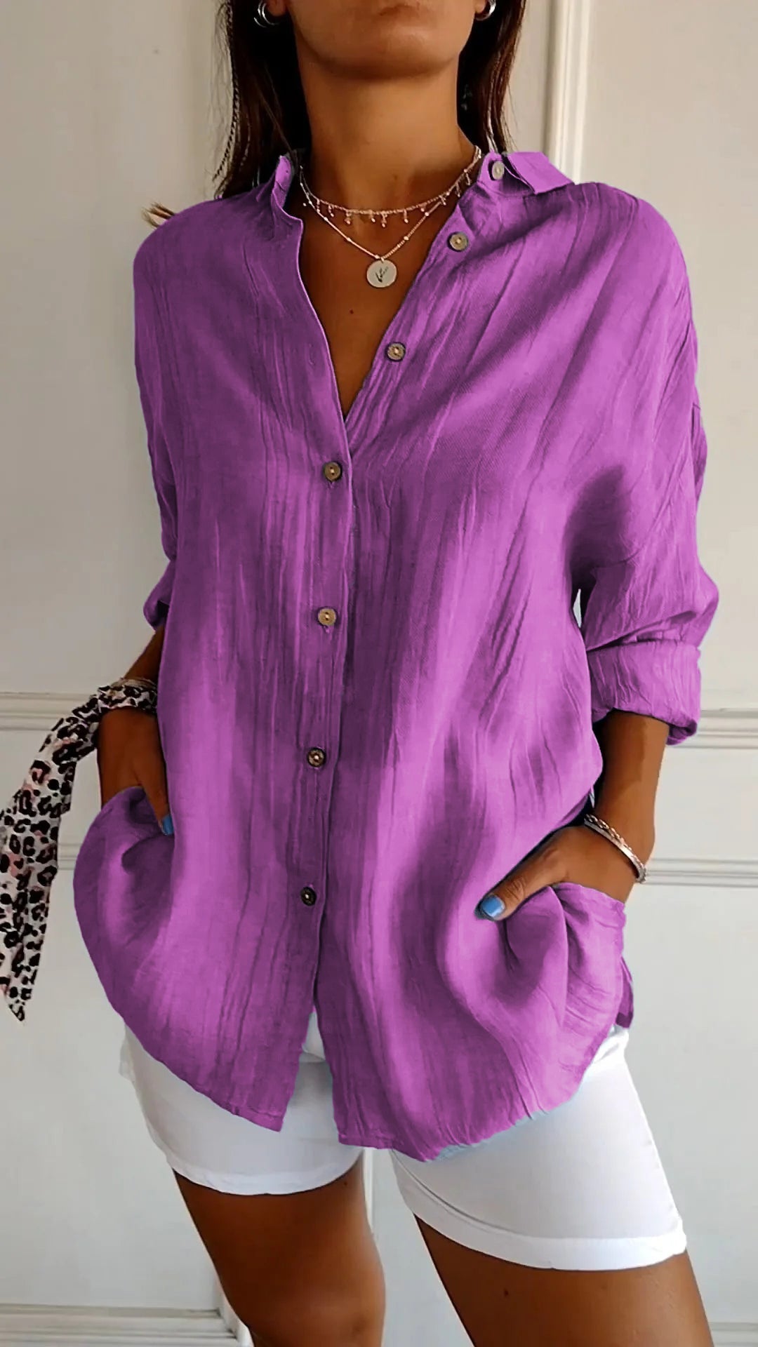 Ladies' Loose Blouse - Airy and Comfortable - With Button Closure