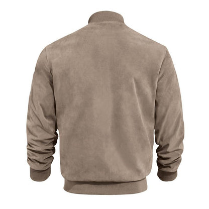 Men's Summer Jacket with Suede Look and Stand-Up Collar