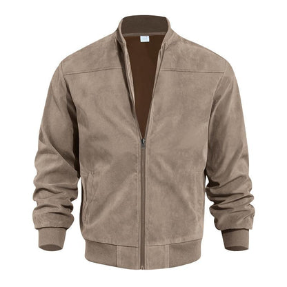 Men's Summer Jacket with Suede Look and Stand-Up Collar