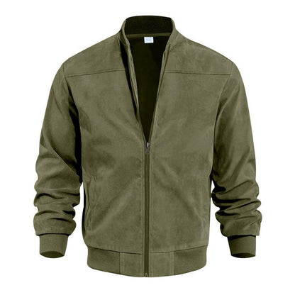 Men's Summer Jacket with Suede Look and Stand-Up Collar