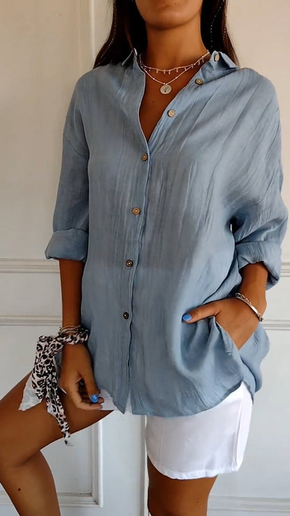 Ladies' Loose Blouse - Airy and Comfortable - With Button Closure