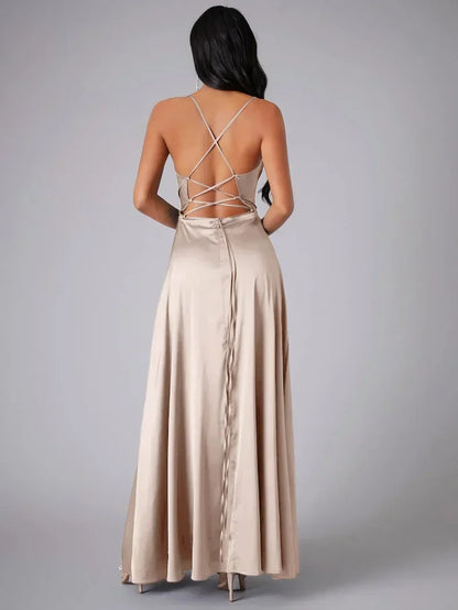 Maartje - Satin Evening Dress with High Split and Open Back