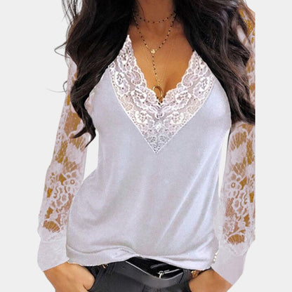 Lace Ladies Blouse with V-Neck and Elegant Details