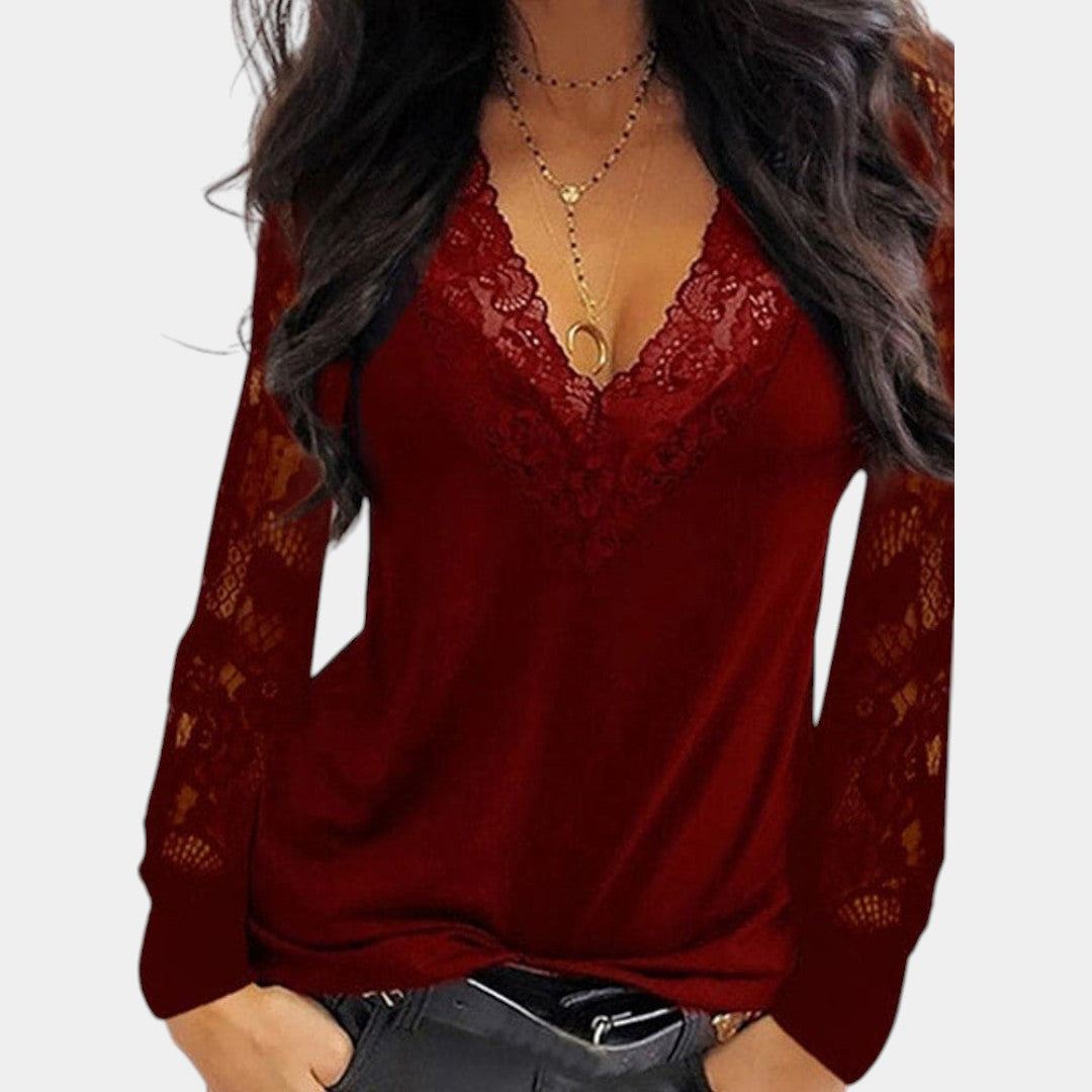 Lace Ladies Blouse with V-Neck and Elegant Details