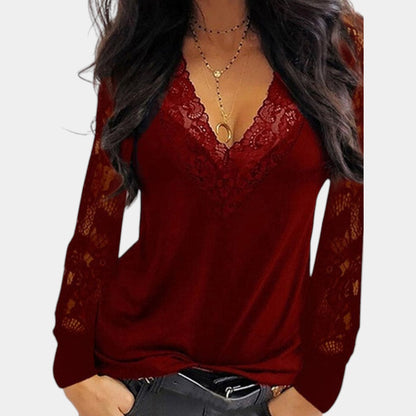 Lace Ladies Blouse with V-Neck and Elegant Details