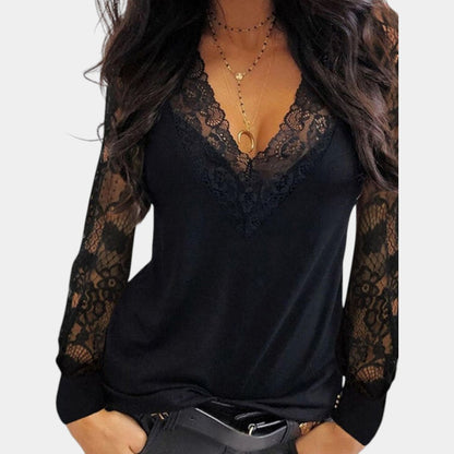 Lace Ladies Blouse with V-Neck and Elegant Details