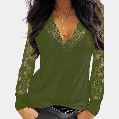 Lace Ladies Blouse with V-Neck and Elegant Details
