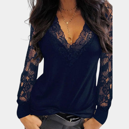 Lace Ladies Blouse with V-Neck and Elegant Details
