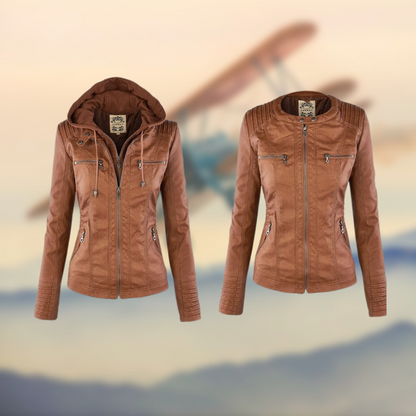 Elegant Leather Biker Jacket for Women, Tailored