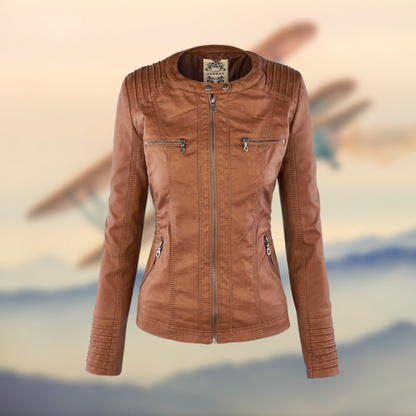 Elegant Leather Biker Jacket for Women, Tailored