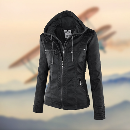 Elegant Leather Biker Jacket for Women, Tailored