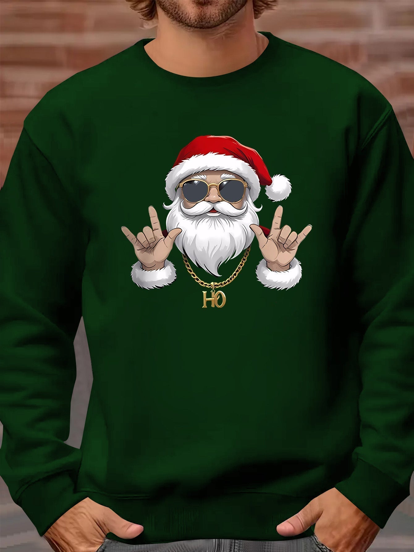 Kasper | Men's sweatshirt with Santa print and long sleeves