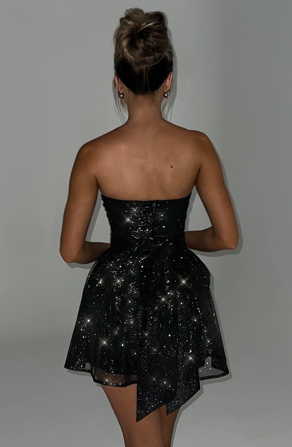 Strapless Glitter Mini Dress with Large Bow Cocktail Party for Ladies