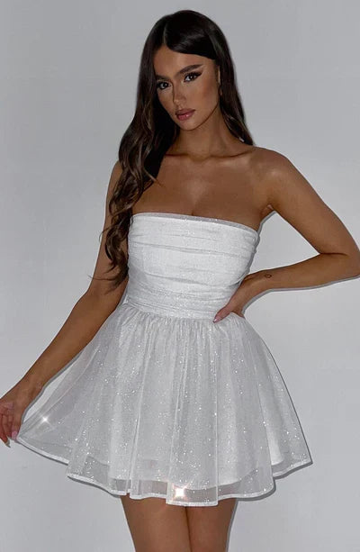 Strapless Glitter Mini Dress with Large Bow Cocktail Party for Ladies