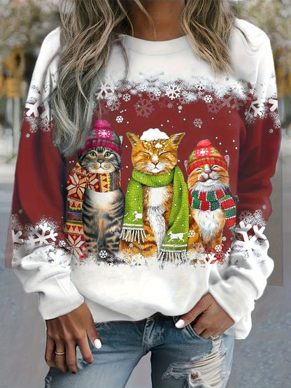 Kitty | Casual Christmas Cat Print Sweatshirt