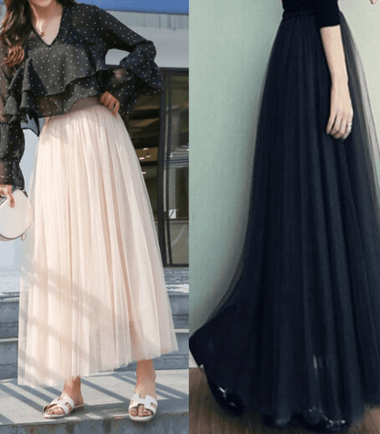Romantic Elegant Maxi Skirt with Pleats and Soft Tulle