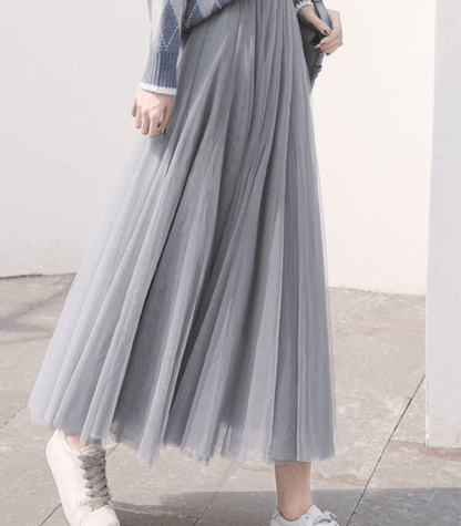 Romantic Elegant Maxi Skirt with Pleats and Soft Tulle