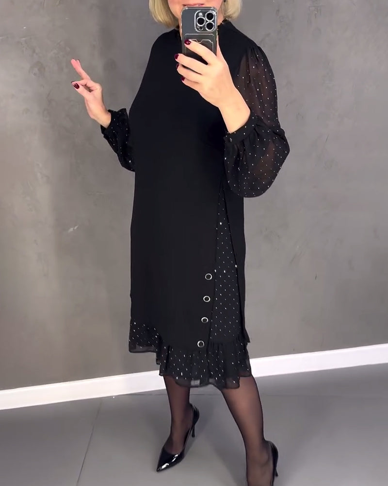 Long-sleeved elegant dress with polka dots