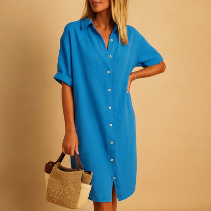 Relaxed Fit Shirt Dress with Buttons