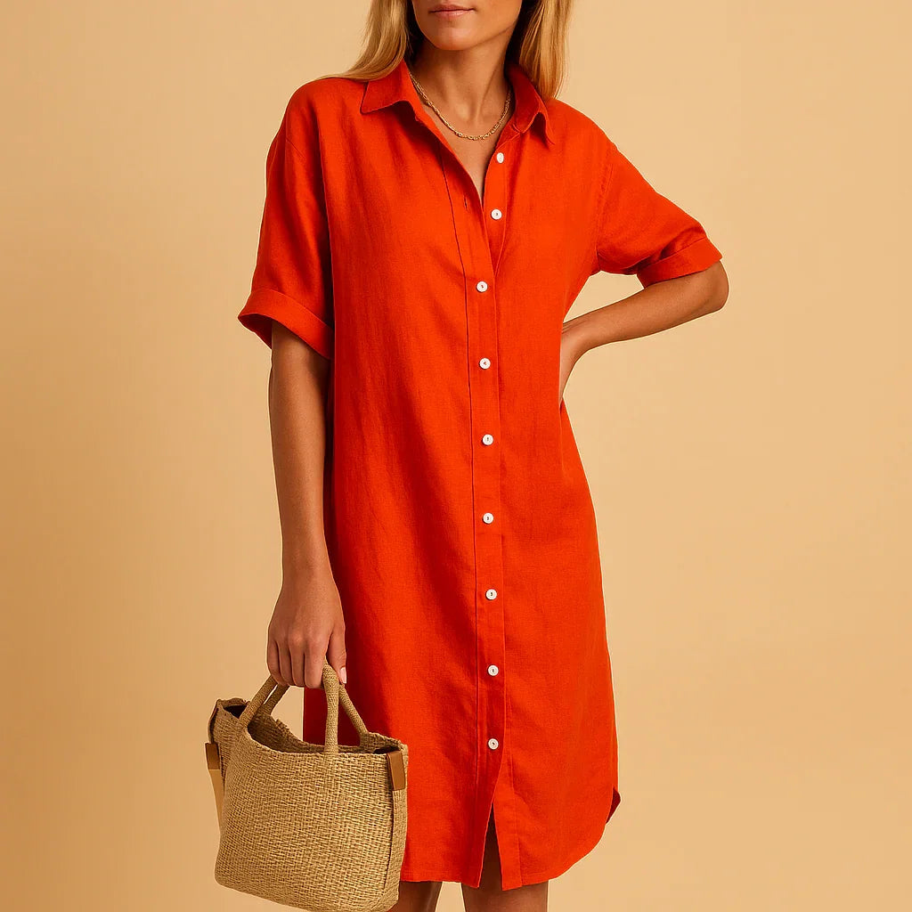 Relaxed Fit Shirt Dress with Buttons