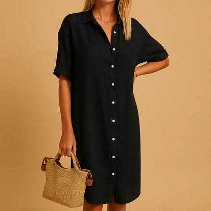 Relaxed Fit Shirt Dress with Buttons