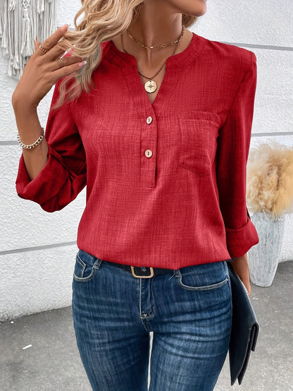 Lara | Crocheted Neck Button Blouse with Long Sleeves
