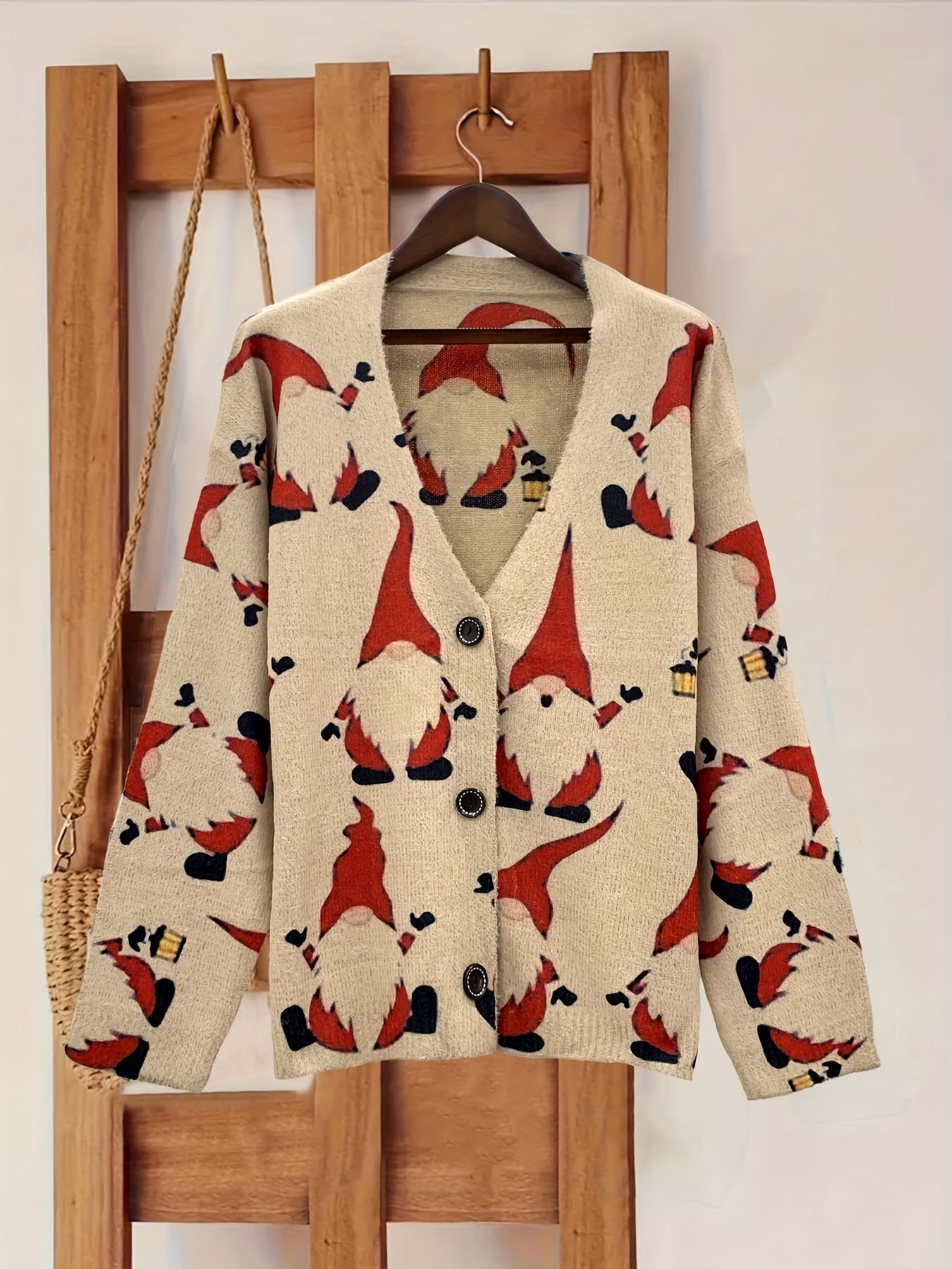 Lara | Cosy Santa Print Cardigan with Long Sleeves and V-Neck