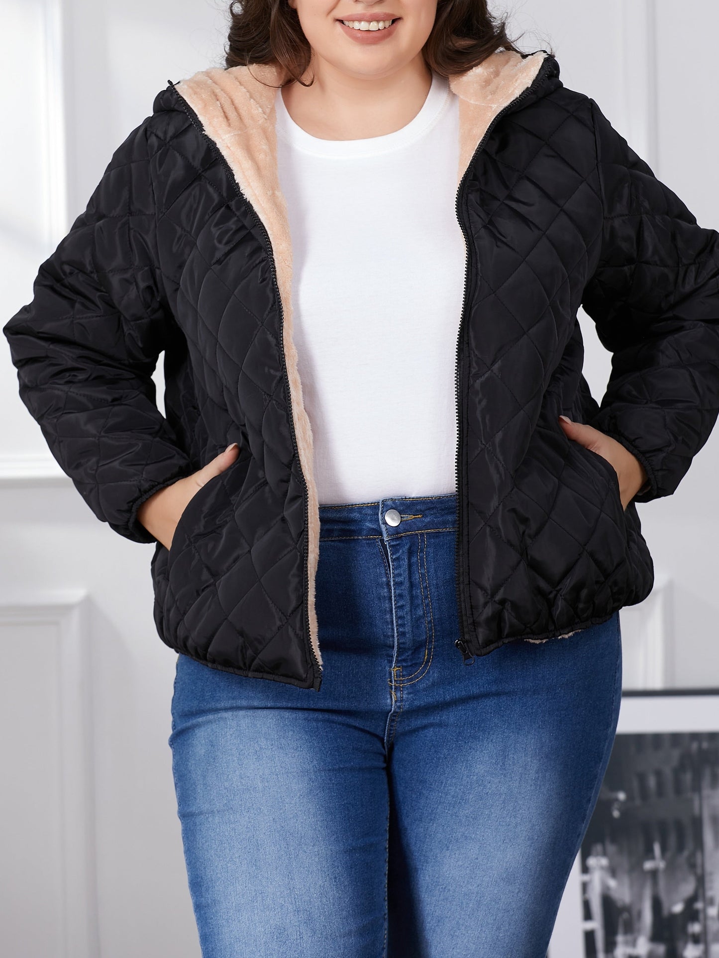 Lara | Plus size colour block padded jacket with hood