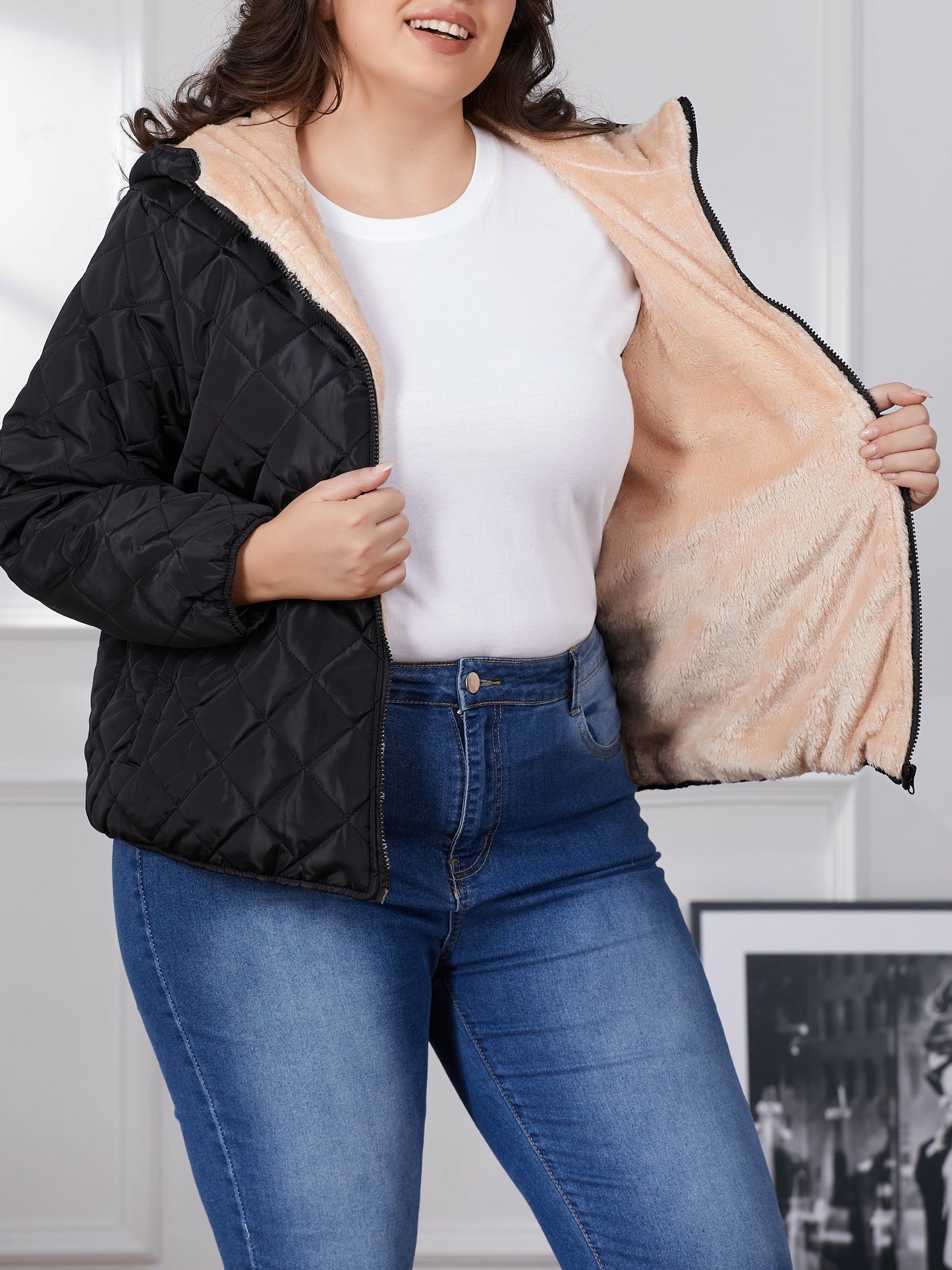 Lara | Plus size colour block padded jacket with hood