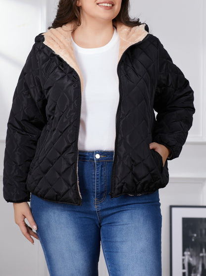 Lara | Plus size colour block padded jacket with hood
