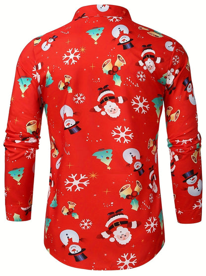 Lars | Festive men's Christmas shirt with stand-up collar and button detail