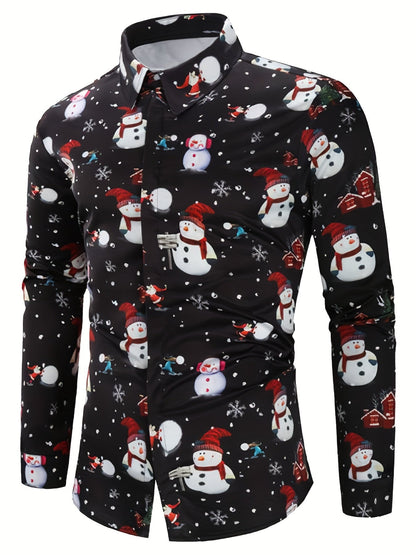Lars | Festive men's Christmas shirt with stand-up collar and button detail
