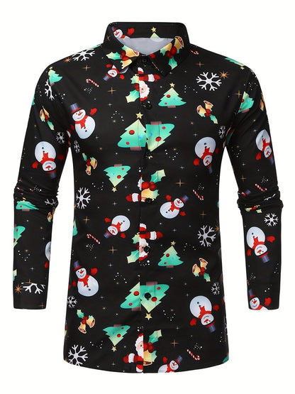 Lars | Festive men's Christmas shirt with stand-up collar and button detail