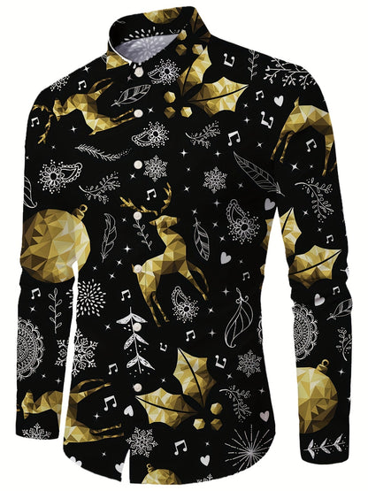 Lars | Festive men's Christmas shirt with stand-up collar and button detail