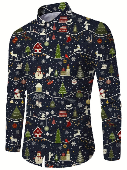 Lars | Festive men's Christmas shirt with stand-up collar and button detail