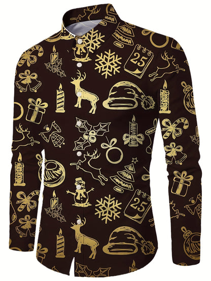 Lars | Festive men's Christmas shirt with stand-up collar and button detail