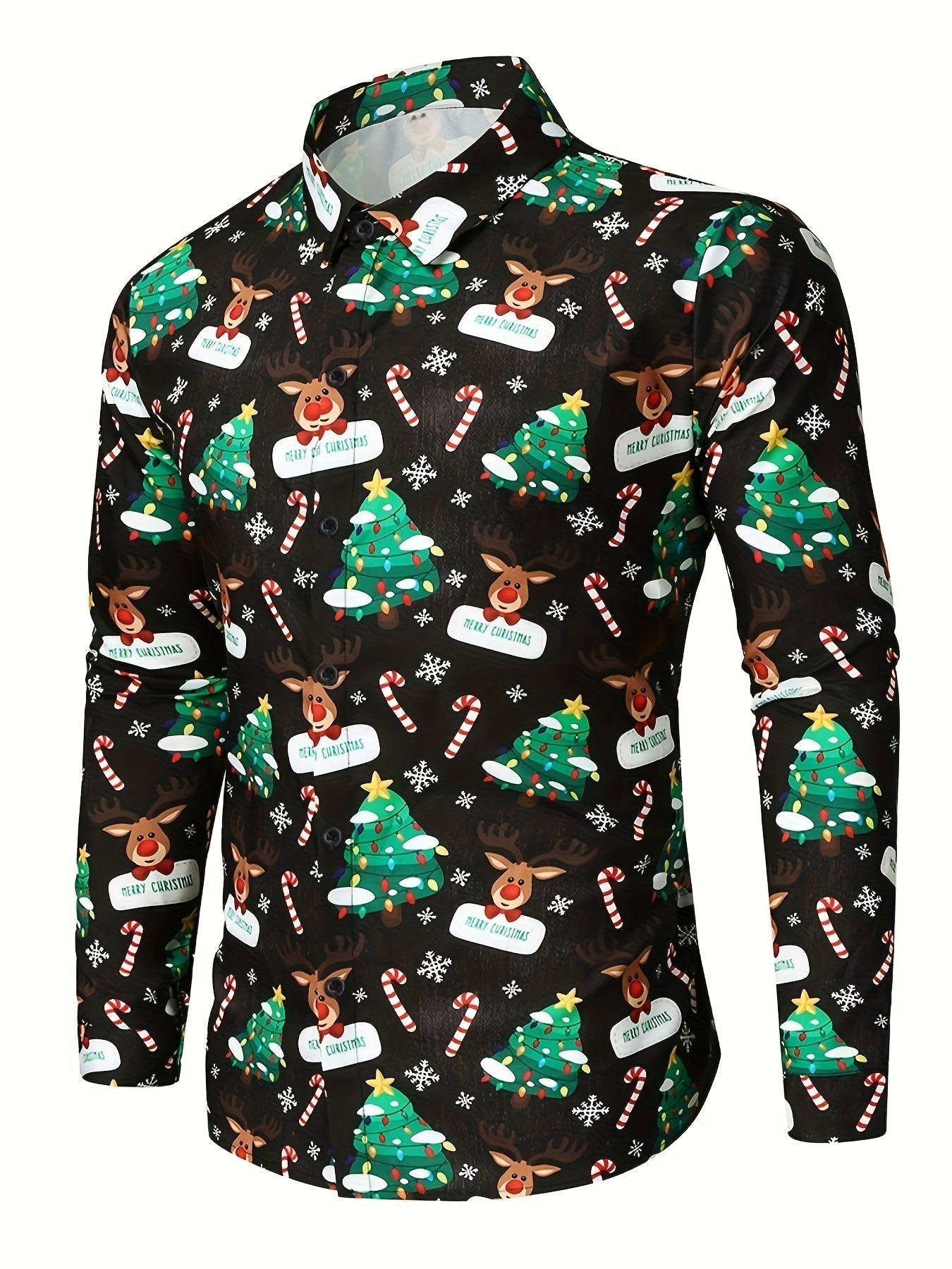 Lars | Festive men's Christmas shirt with stand-up collar and button detail
