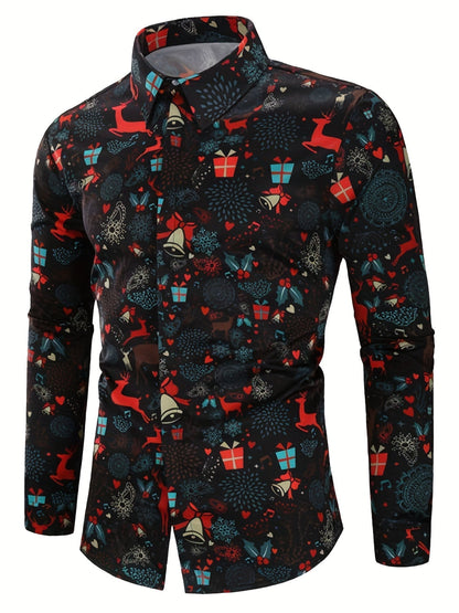 Lars | Festive men's Christmas shirt with stand-up collar and button detail