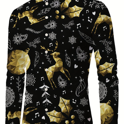 Lars | Festive men's Christmas shirt with stand-up collar and button detail