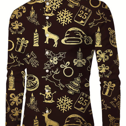 Lars | Festive men's Christmas shirt with stand-up collar and button detail